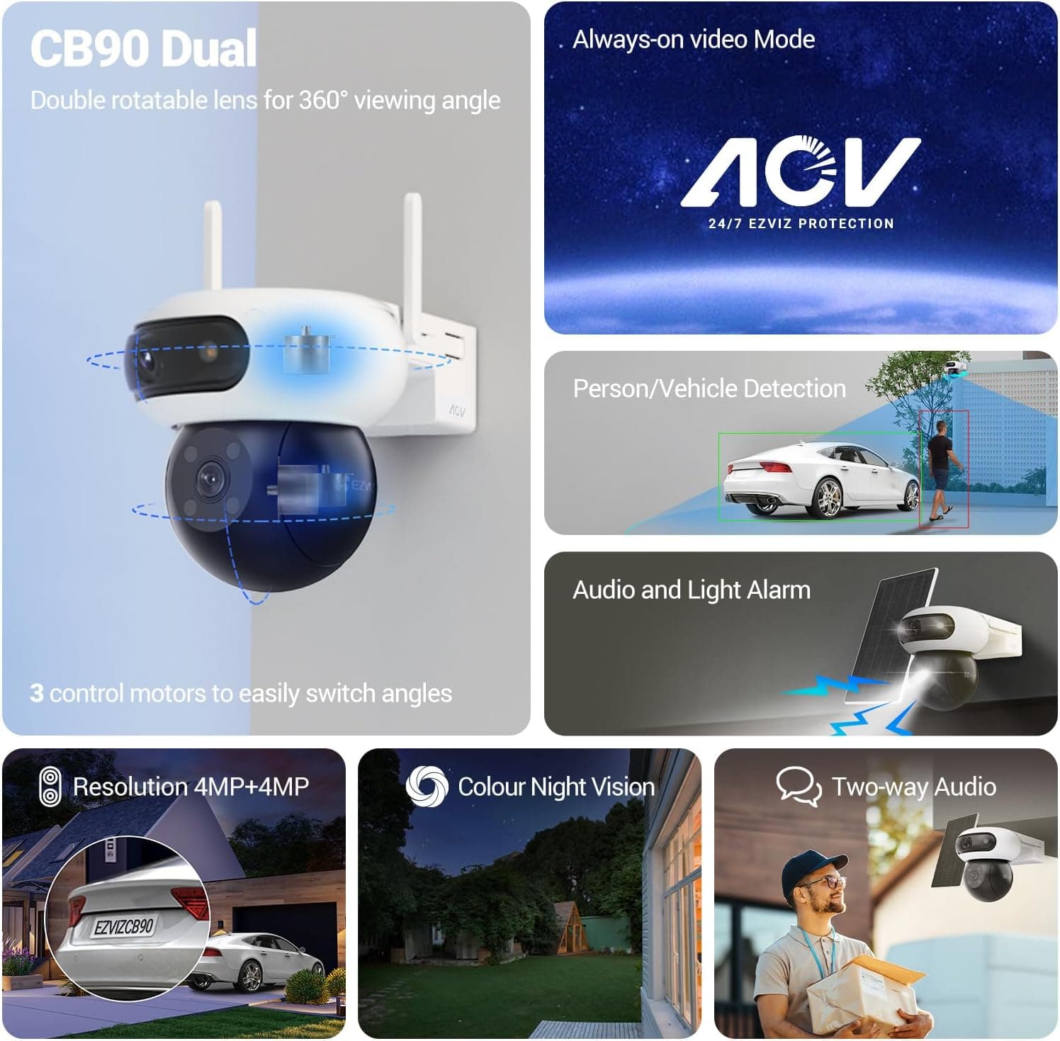 كاميرا إيزفيز خارجية 4G واي فاي بدقة 2K ببطارية CS-CB90x/SP-R100 - 4