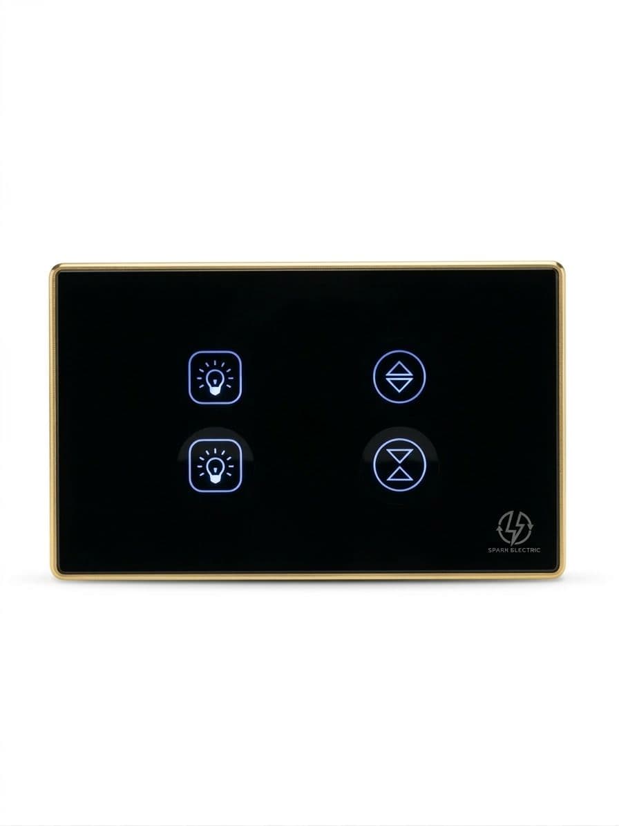 Tuya WiFi 2 gang light+ 1 curtain Black (gold frame)