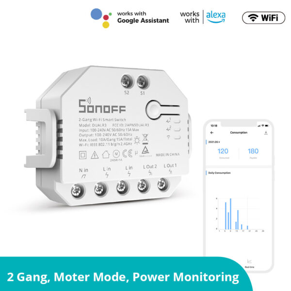 Sonoff DUALR3 - 2-gang or Motor  Wi-Fi Switch 16A